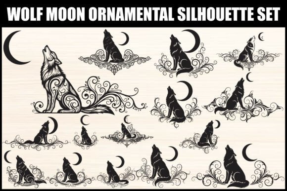Download Wolf Moon Ornamental Silhouette Set - Premium Resources