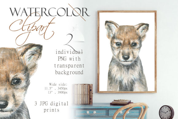 Download Watercolor Woodland Baby Wolf Clipart - Premium Resources