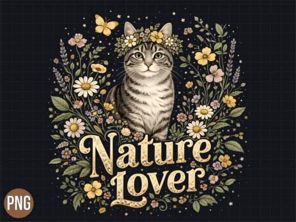 Download Vintage Floral Cat Nature Lover PNG - Nature lover Collection