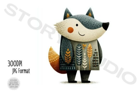 Download Cute Folk Art Woodland Wolf Fox Clipart - Woodland wolf Collection