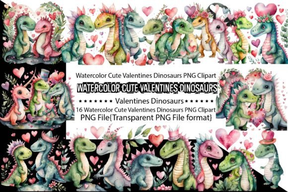 Download Watercolor Cute Valentines Dinosaurs - Dino Collection